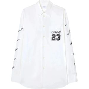 Off White, Overhemden, Heren, Wit, L, Katoen, Witte Katoenen Oversized Shirt met Geborduurde Details