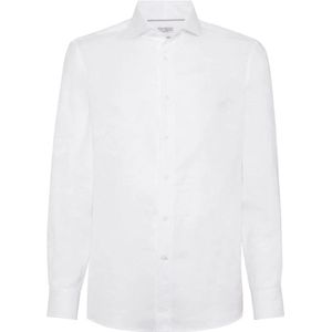 Brunello Cucinelli, Overhemden, Heren, Wit, L, Katoen, Witte Katoen-Linnen Overhemd