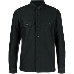 Tom Ford, Zwarte Katoenen Overhemd met Lange Mouwen Zwart, Heren, Maat:M
