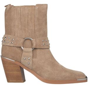 Alma EN Pena, Schoenen, Dames, Beige, 37 EU, Enkellaars met vierkante neus en studs