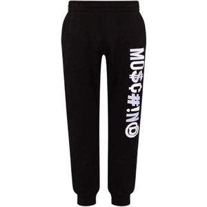 Moschino, Zwarte Joggingbroek met Geborduurd Logo Zwart, Heren, Maat:S