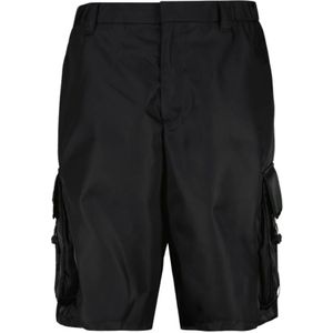 Prada, Korte broeken, Heren, Zwart, L, Nylon, Lange Rechte Cargo Broek van Gerecycled Nylon