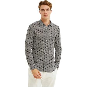 Peninsula, Mediterrane Geïnspireerde Linnen Overhemd Zwart, Heren, Maat:XL