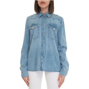 Guess, Jassen, Dames, Blauw, XL, Denim, Denim Blouse met Lange Mouwen