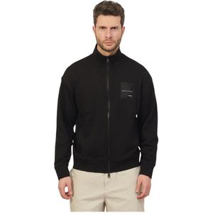 Armani Exchange, Sweatshirts & Hoodies, Heren, Zwart, L, Katoen, Biologisch Katoen Fullzip Sweater Zwart