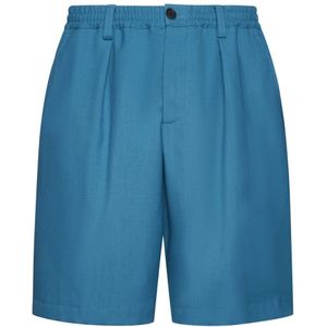 Marni, Korte broeken, Heren, Blauw, S, Turquoise Blauw-Groene Geplooide Shorts