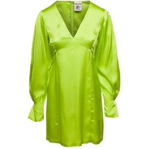 Semicouture, Kleedjes, Dames, Groen, S, Satijn, Lime Green V-Neck Silk Blend Dress