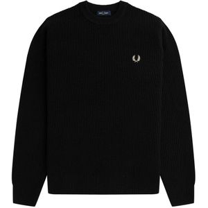 Fred Perry, Sweatshirts & Hoodies, Heren, Zwart, L, Wol, Geribbelde wollen trui met logo borduursel