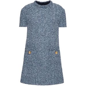 Valentino, Kleedjes, Dames, Blauw, S, Tweed, Navy Tweed Minijurk Gouden Knopen