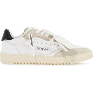 Off White, Schoenen, Dames, Beige, 41 EU, Katoen, Canvas Sneakers met Leren Details