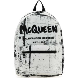 Alexander McQueen, Tassen, Heren, Wit, ONE Size, Nylon, Bedrukte nylon rugzak