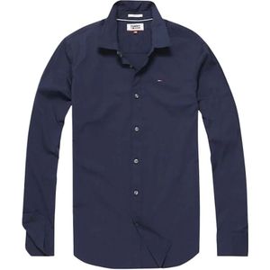 Tommy Jeans, Overhemden, Heren, Blauw, S, Katoen, Stretch Katoen Poplin Overhemd