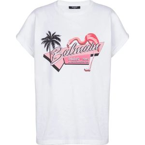 Balmain, Tops, Dames, Wit, XL, Katoen, Flamingo T-shirt