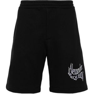 Alexander McQueen, Korte broeken, Heren, Zwart, M, Katoen, Zwarte Katoenen Shorts met Geborduurd Logo