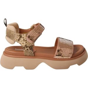 Jeannot, Roze paillet sandalen met klittenbandsluiting Roze, Dames, Maat:38 EU