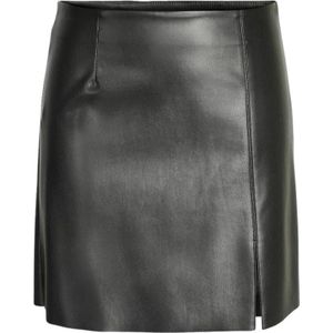 Noisy May, Zwarte Leren Hoge Taille Split Rok Zwart, Dames, Maat:S