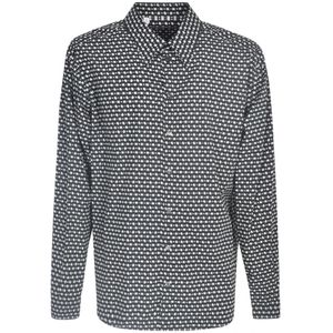 Dolce & Gabbana, Overhemden, Heren, Zwart, L, Geometrische Print Zwart en Wit Overhemd