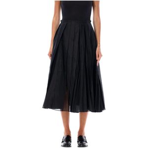 Jil Sander, Rokken, Dames, Zwart, S, Katoen, Zwarte Organdy Geplooide Midi Rok