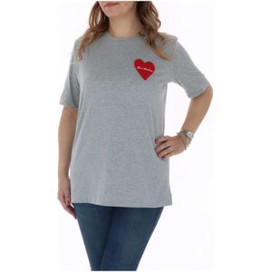 Love Moschino, Tops, Dames, Grijs, S, Klassiek Logo T-shirt Vrouwen Lente/Zomer