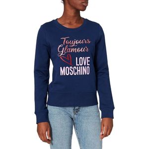 Love Moschino, Sweatshirts & Hoodies, Dames, Blauw, M, Katoen, Blauwe Katoenen Trui met Merkdesign