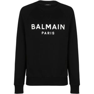 Balmain, Sweatshirts & Hoodies, Heren, Zwart, XL, Katoen, Paris bedrukte sweatshirt