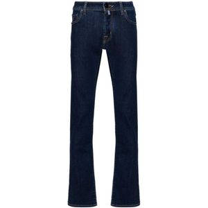 Jacob Cohën, Jeans, Heren, Blauw, W36, Katoen, Slim Fit Indigo Blauwe Jeans