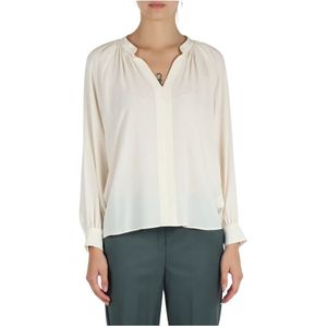 Emme DI Marella, Blouses & Shirts, Dames, Beige, 2Xs, Zijden V-hals blouse met lange mouwen