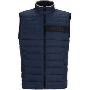 Hugo Boss, Jassen, Heren, Blauw, 2Xl, Leer, Geïsoleerde mouwloze regular fit jas