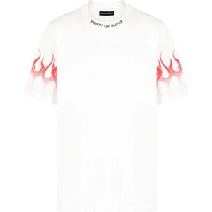 Vision OF Super, Tops, Heren, Wit, M, Katoen, Wit T-shirt met vlammenprint