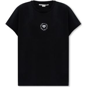 Stella McCartney, T-shirt met logo Zwart, Dames, Maat:XS