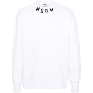 Msgm, Sweatshirts & Hoodies, Heren, Wit, S, Logo Kraag Sweater