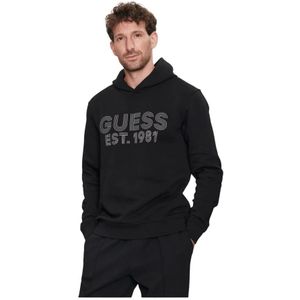 Guess, Sweatshirts & Hoodies, Heren, Zwart, S, Katoen, Retro geborduurd logo hoodie - Zwart