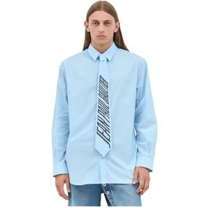 Jean Paul Gaultier, Overhemden, Heren, Blauw, L, Katoen, Logo-Print Stropdas Poplin Shirt