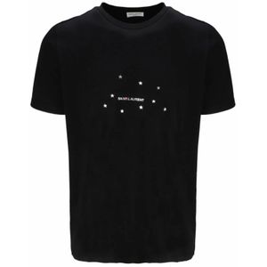 Saint Laurent, Tops, Heren, Zwart, M, Katoen, Ster Logo Katoenen T-shirt - Zwart