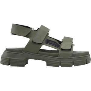 Ganni, Schoenen, Dames, Groen, 37 EU, Polyester, Chunky Rubber Sandalen met Velcro Sluiting