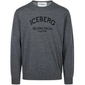 Iceberg, Truien, Heren, Grijs, 3Xl, Wol, Logo Crew-neck Sweater Grijs Regular Fit