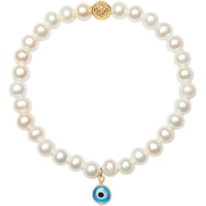 Nialaya, Wristband with White Pearls and Blue Evil Eye Charm Wit, Dames, Maat:XS