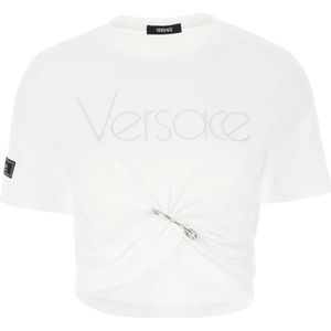 Versace, Tops, Dames, Wit, S, Katoen, Casual Katoenen T-Shirt voor Mannen