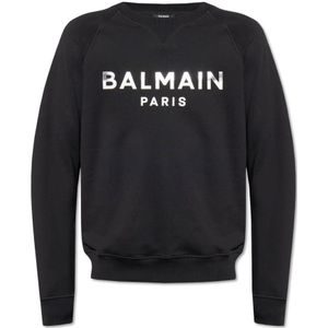 Balmain, Sweatshirts & Hoodies, Heren, Zwart, S, Katoen, Sweatshirt met logo