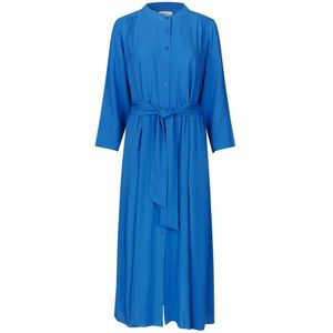 Lollys Laundry, Kleedjes, Dames, Blauw, M, Blauwe Maxi Jurk met 3/4 Mouwen