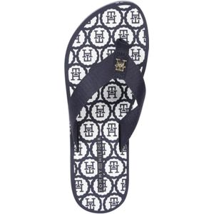 Tommy Hilfiger, Schoenen, Dames, Blauw, 36 EU, Polyester, Blauwe Strand Flip Flops Embleem Sandaal