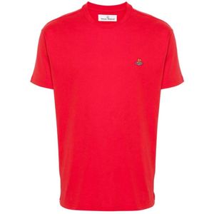 Vivienne Westwood, Rode Katoenen Jersey T-shirt met Handtekening Orb Logo Rood, Heren, Maat:XL