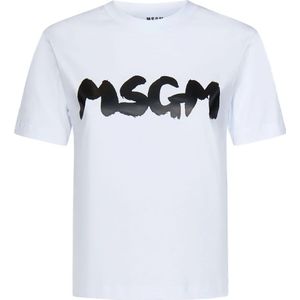 Msgm, Tops, Dames, Wit, XS, Witte Ribgebreide Crewneck T-shirts en Polos