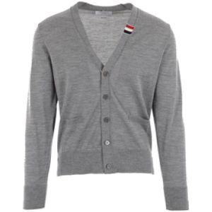 Thom Browne, Grijze Wollen Cardigan met Tricolor Intarsia Grijs, Heren, Maat:M