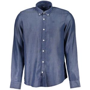 North Sails, Overhemden, Heren, Blauw, S, Blauw Lyocell Overhemd, Regular Fit, Button-Down Kraag