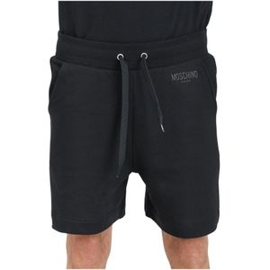 Moschino, Korte broeken, Heren, Zwart, S, Katoen, Zwarte Logo Patch Shorts