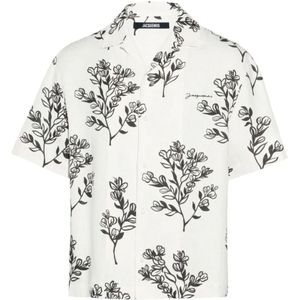 Jacquemus, Overhemden, Heren, Wit, M, Linnen, Bloemenprint Camp Kraag Shirt