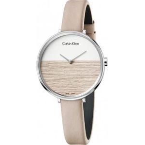 Calvin Klein, Accessoires, Dames, Beige, ONE Size, Elegante Quartz Horloge met Witte en Beige Wijzerplaat
