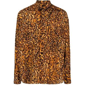 Moschino, Overhemden, Heren, Bruin, XL, Luipaardprint Klassiek Overhemd