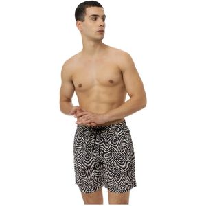 4Giveness, Badkleding, Heren, Zwart, XL, Animal Print Zwemshorts Elastische Taille